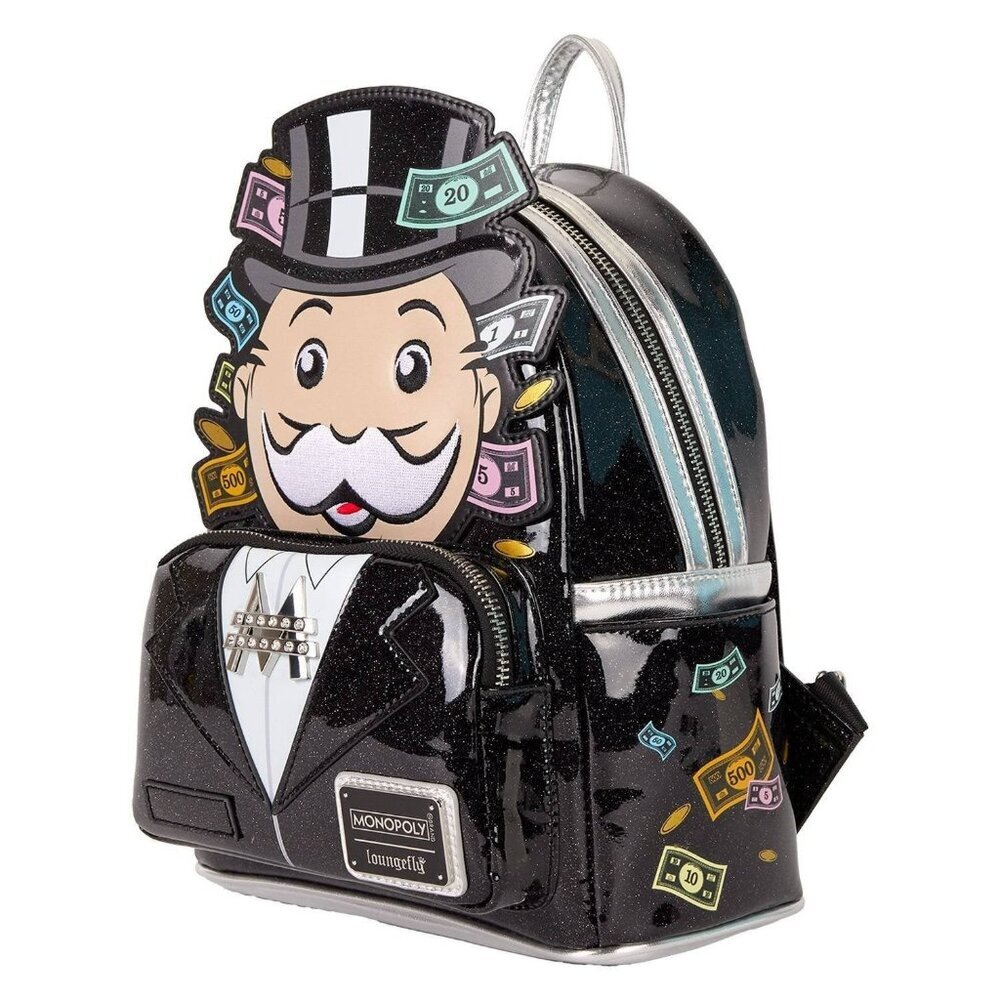 Loungefly Hasbro Monopoly 90th Anniversary Pennybags Glitter Backpack NWT​ - Picture 3 of 6
